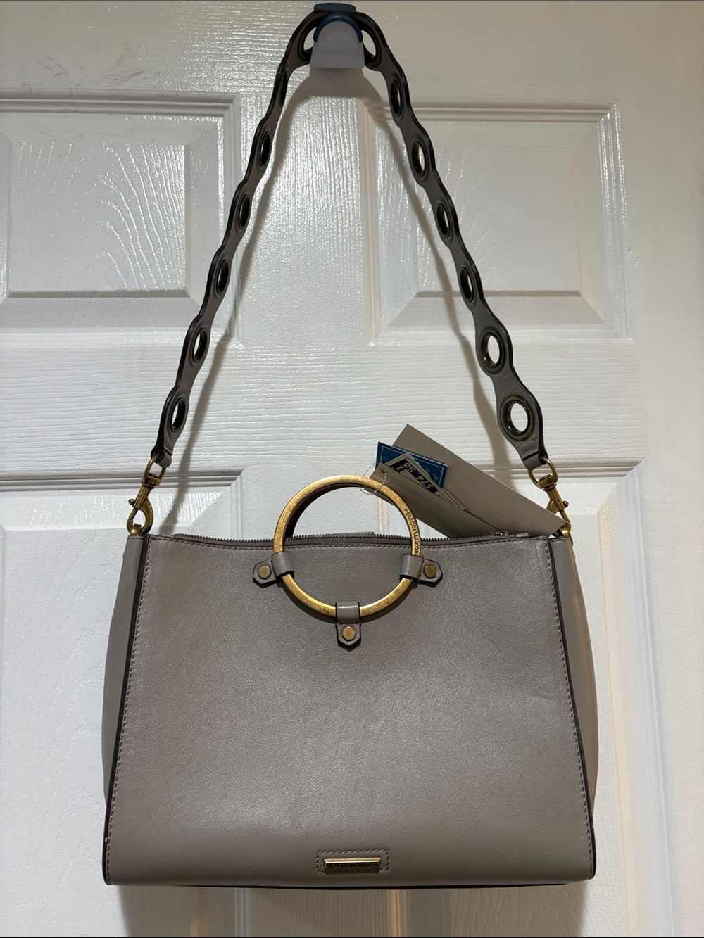RebeccaMinkoff Taupe Leather Ring-Handle Shoulder Bag